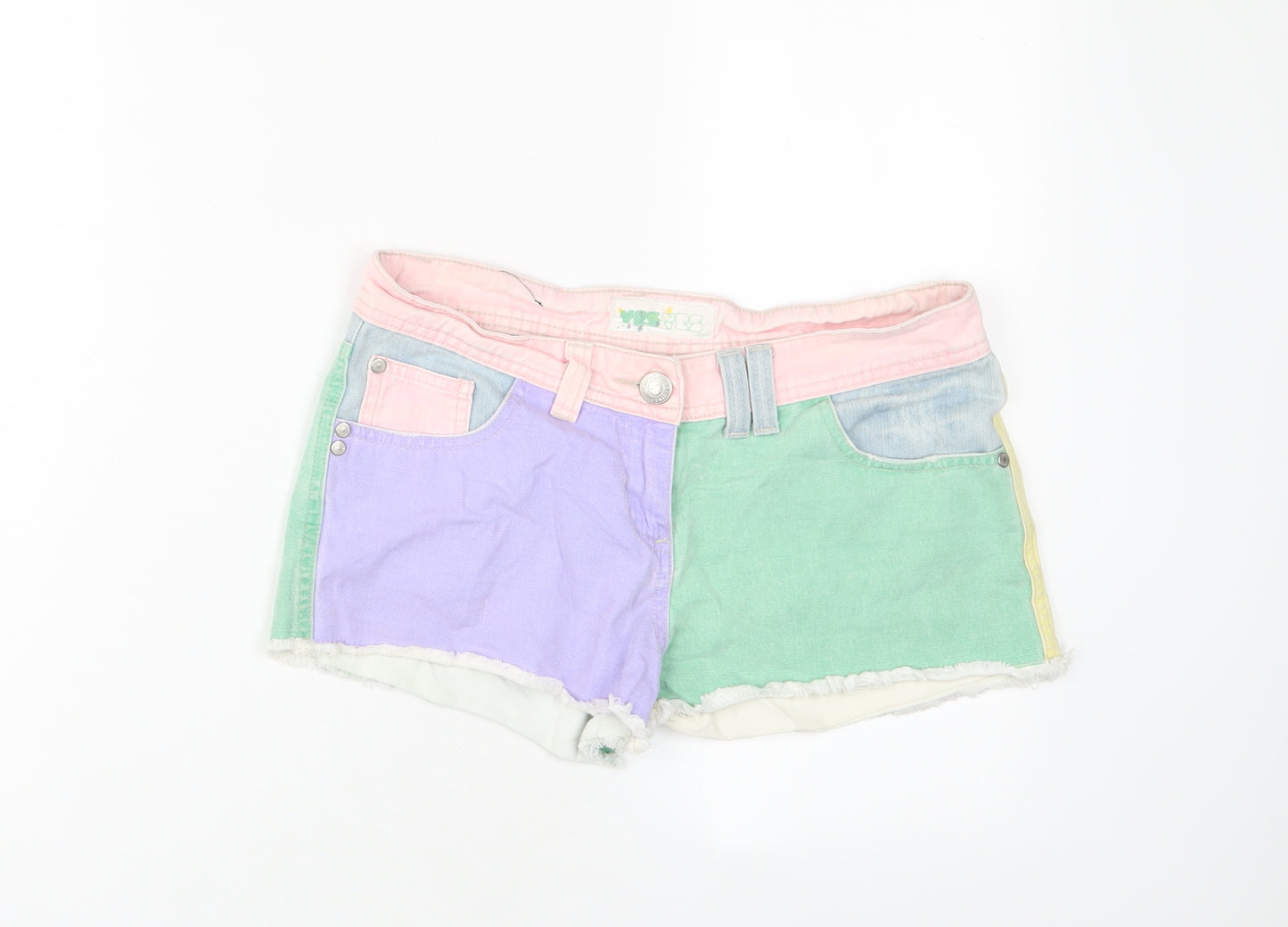 YESYES Womens Multicoloured Colourblock Cotton Basic Shorts Size 10 Regular Zip