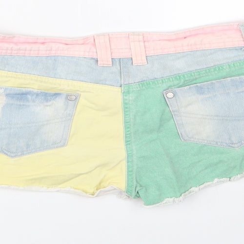 YESYES Womens Multicoloured Colourblock Cotton Basic Shorts Size 10 Regular Zip