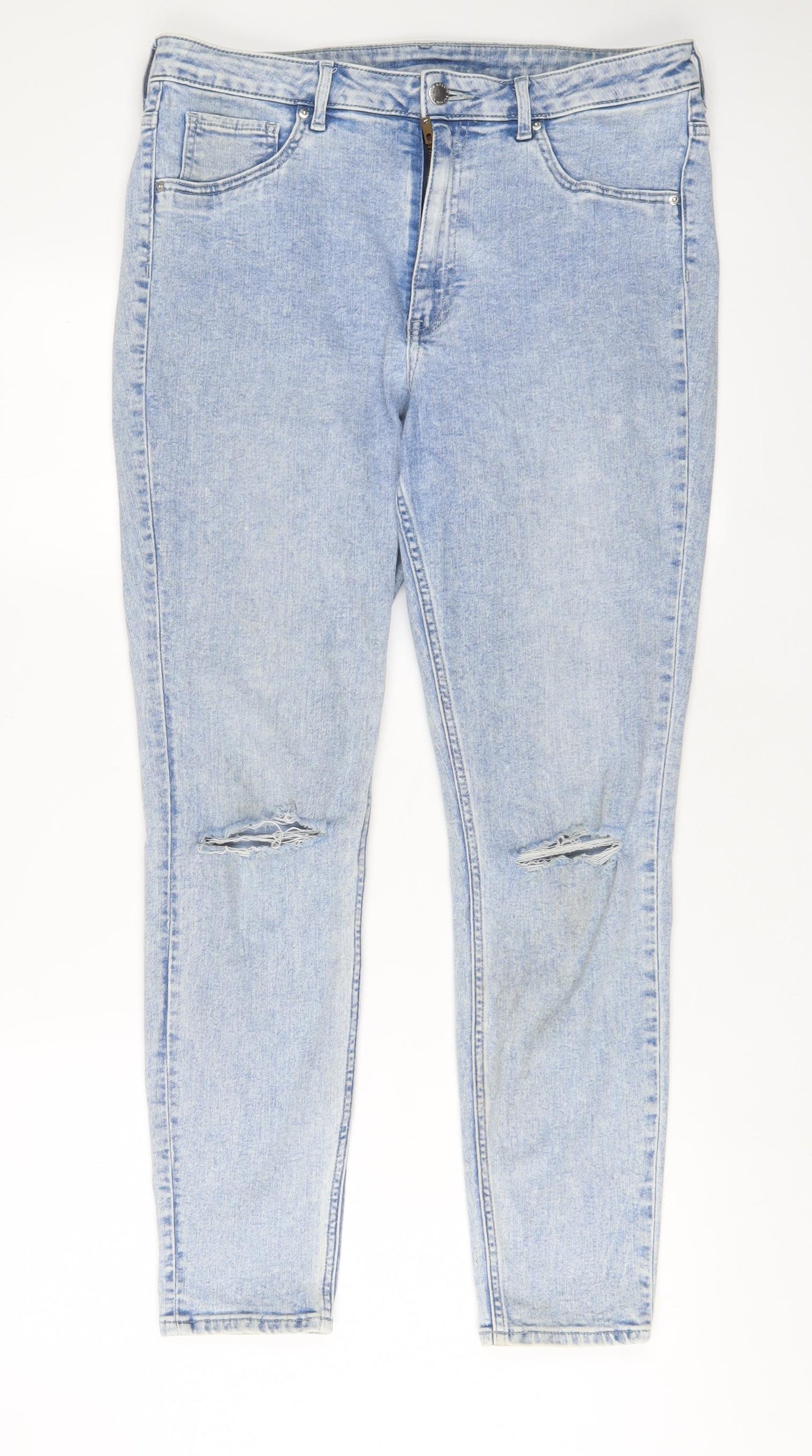 H&M Womens Blue Cotton Skinny Jeans Size 16 L29 in Regular Zip
