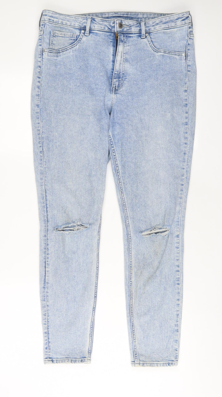 H&M Womens Blue Cotton Skinny Jeans Size 16 L29 in Regular Zip
