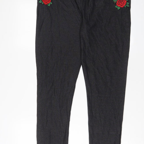 Select Womens Black Floral Cotton Jegging Jeans Size 18 L29 in Regular - Embroidered