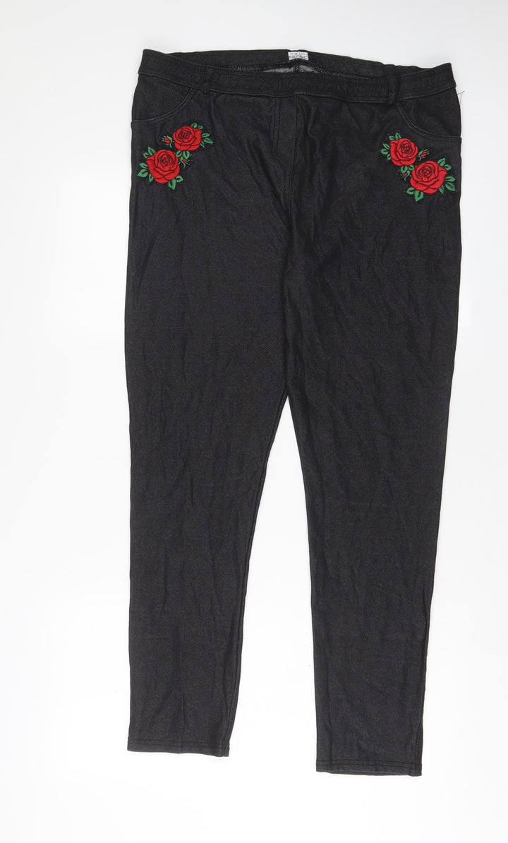 Select Womens Black Floral Cotton Jegging Jeans Size 18 L29 in Regular - Embroidered
