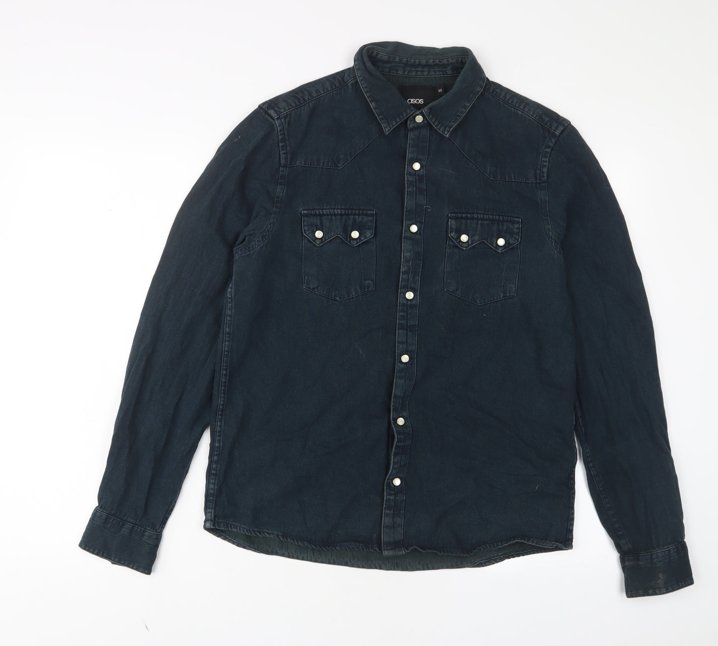 ASOS Mens Blue Cotton Button-Up Size M Collared Snap