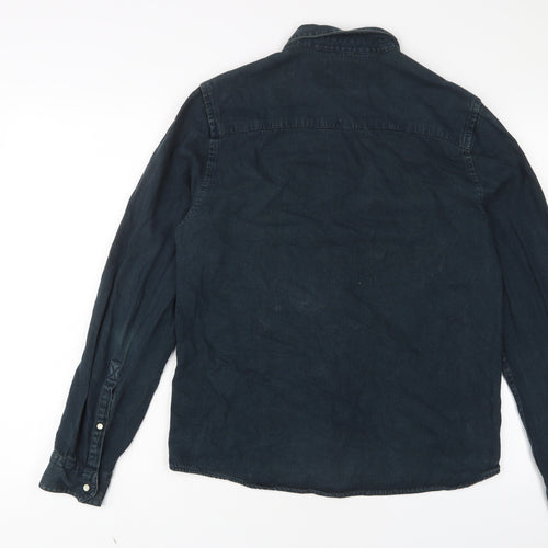 ASOS Mens Blue Cotton Button-Up Size M Collared Snap