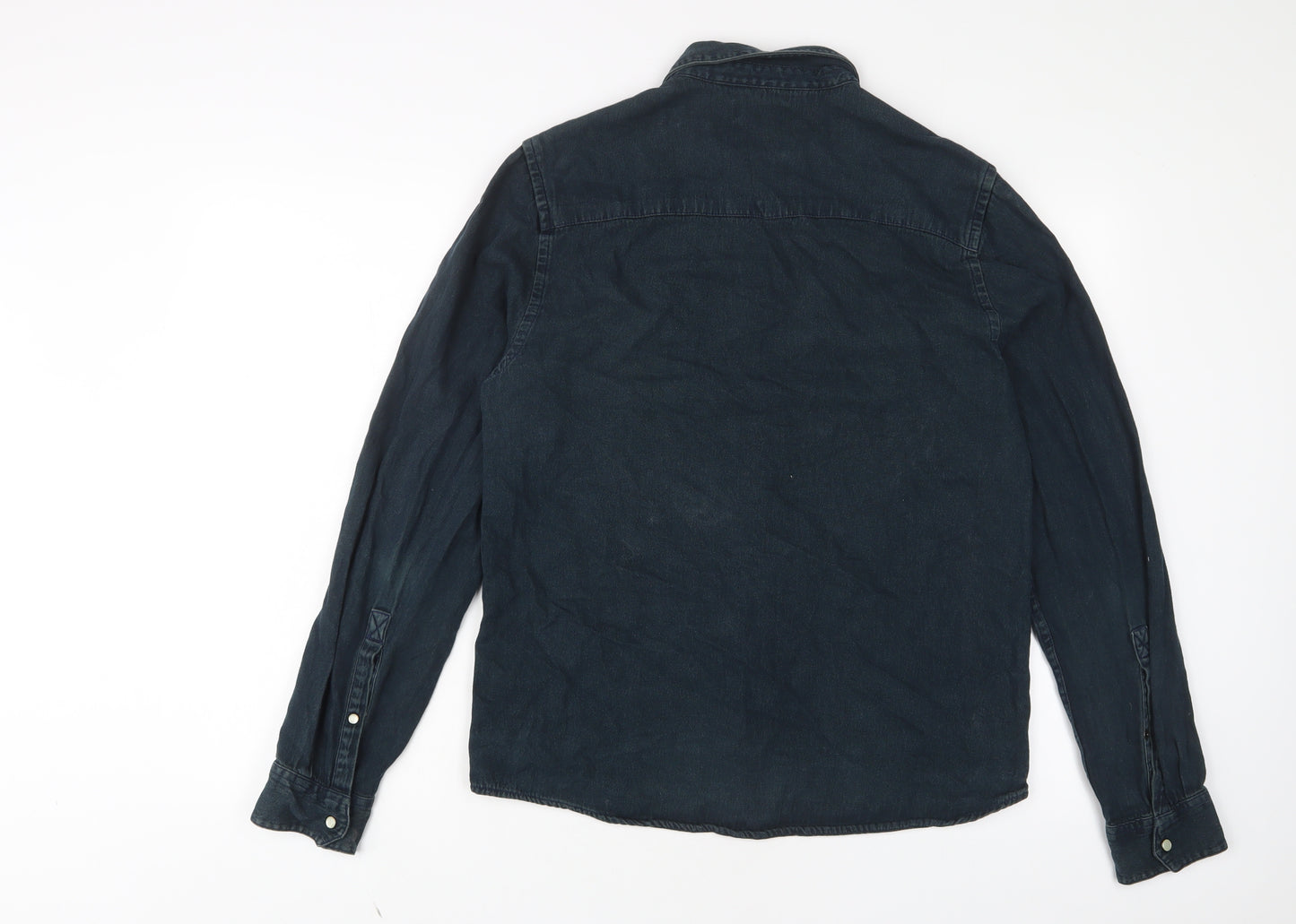 ASOS Mens Blue Cotton Button-Up Size M Collared Snap