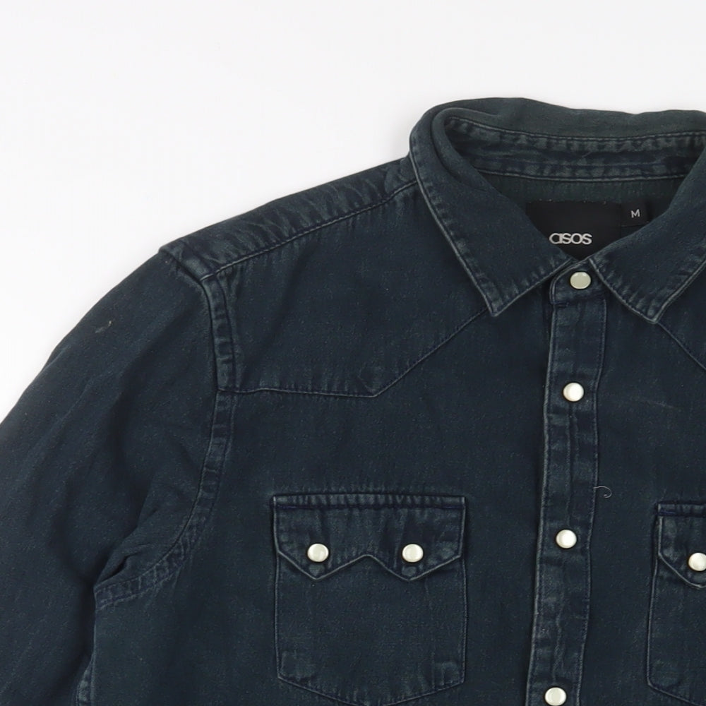 ASOS Mens Blue Cotton Button-Up Size M Collared Snap