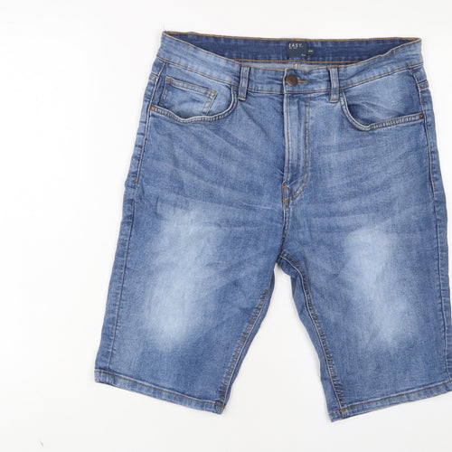 Easy Mens Blue Cotton Bermuda Shorts Size 34 in L11 in Slim Zip