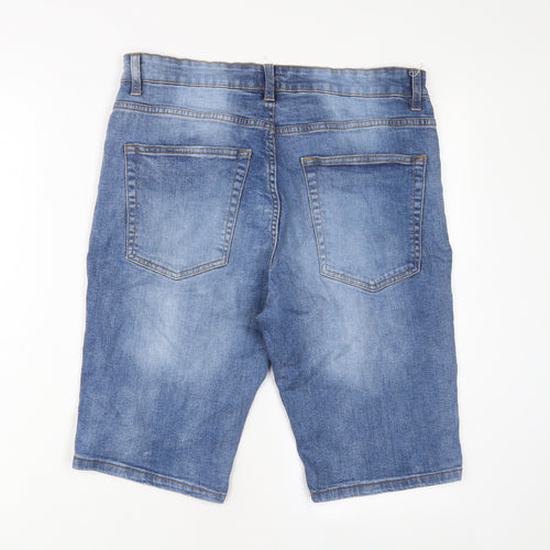 Easy Mens Blue Cotton Bermuda Shorts Size 34 in L11 in Slim Zip
