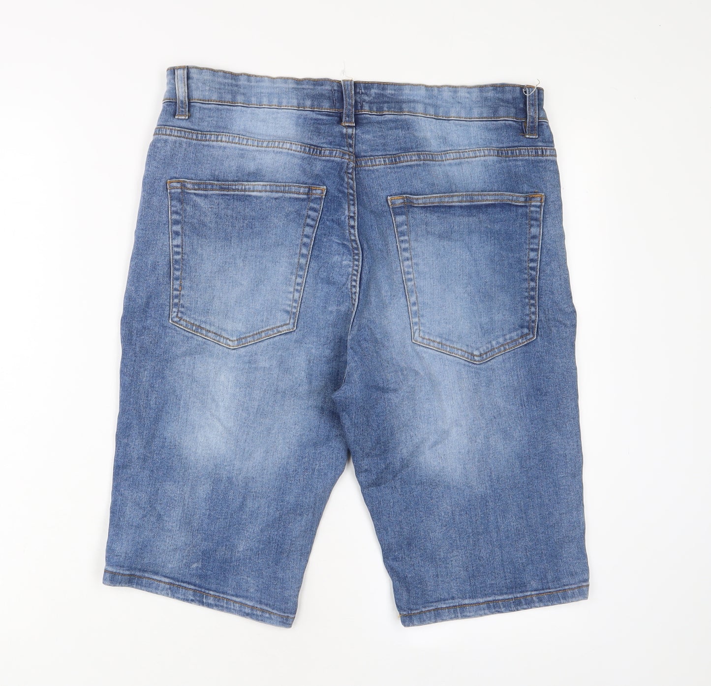 Easy Mens Blue Cotton Bermuda Shorts Size 34 in L11 in Slim Zip