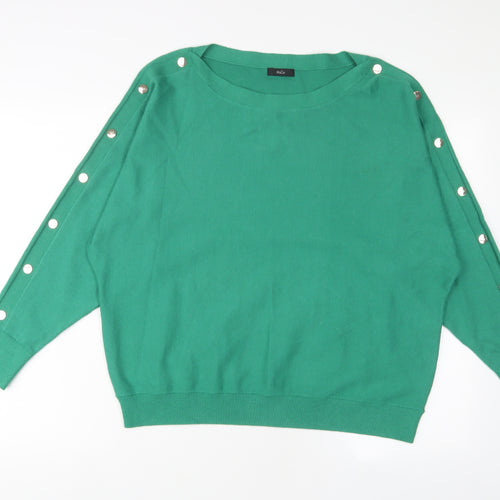 M&Co Womens Green Boat Neck Polyester Pullover Jumper Size 14 - Buttons