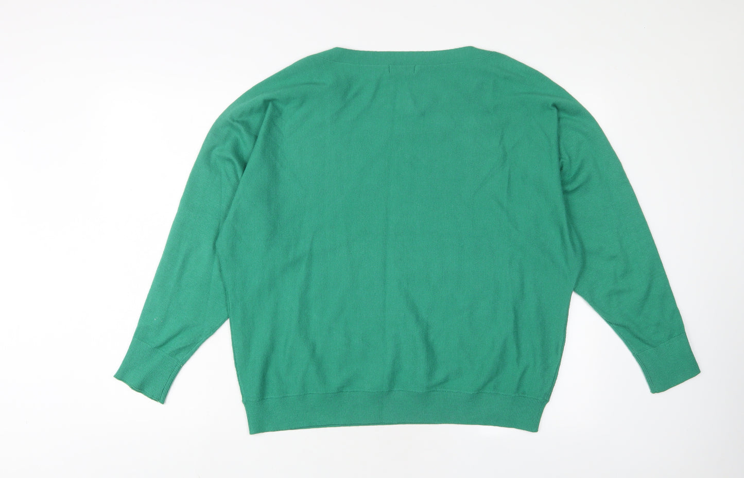 M&Co Womens Green Boat Neck Polyester Pullover Jumper Size 14 - Buttons