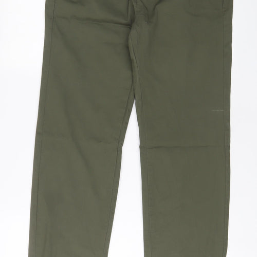 Marks and Spencer Mens Green Cotton Trousers Size S L33 in Regular Drawstring - Long Leg