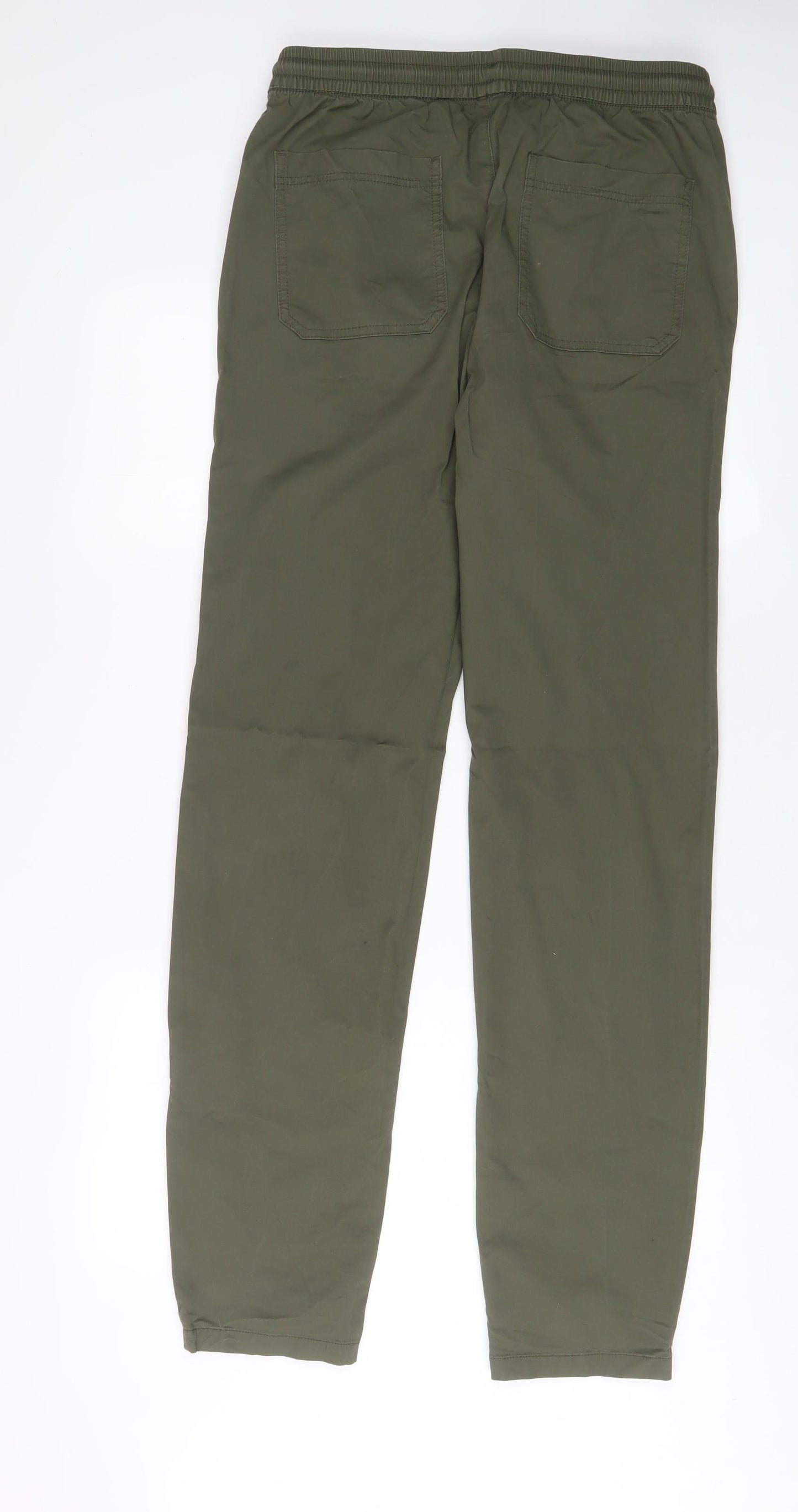 Marks and Spencer Mens Green Cotton Trousers Size S L33 in Regular Drawstring - Long Leg