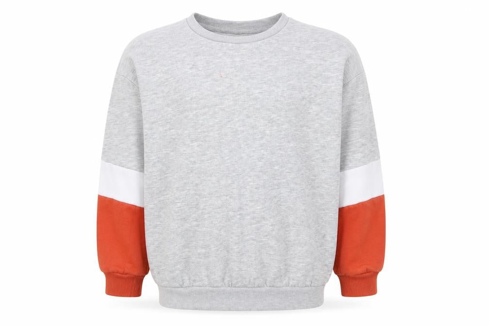 Front view of Marks & Spencer boys’ grey geometric cotton pullover sweatshirt, size 8-9, years pullover