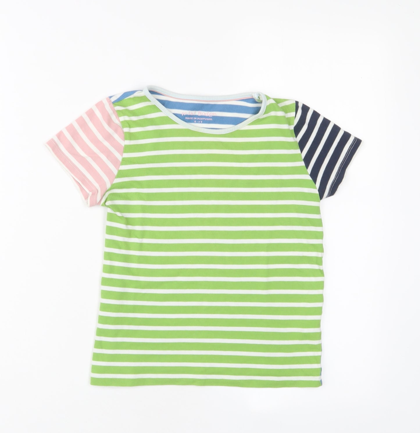 Mini Boden Girls Multicoloured Striped Cotton Basic T-Shirt Size 6-7 Years Crew Neck Pullover