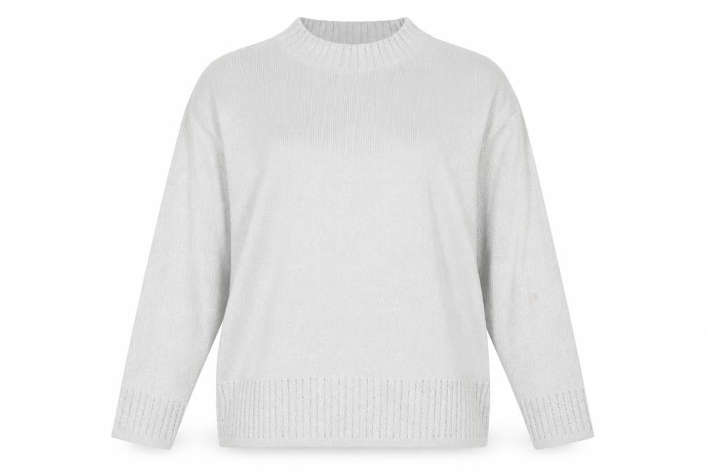 Front view of Bonmarché women’s grey boat neck acrylic jumper, size L, - beaded