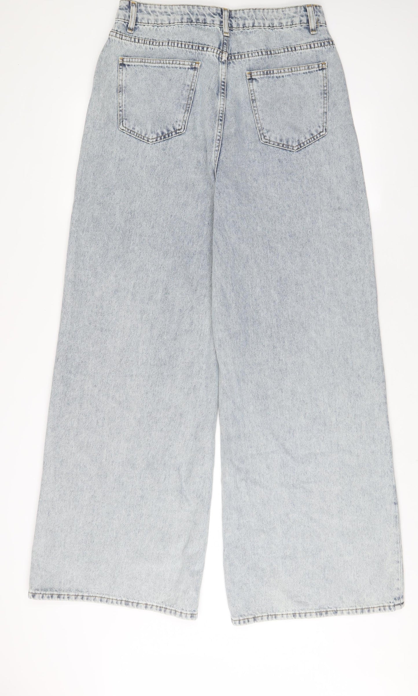 PRETTYLITTLETHING Womens Blue Cotton Wide-Leg Jeans Size 14 L32 in Regular Zip - Jewels