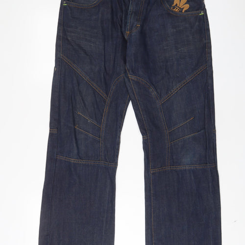 Henleys Mens Blue Cotton Straight Jeans Size 34 in L30 in Regular Zip