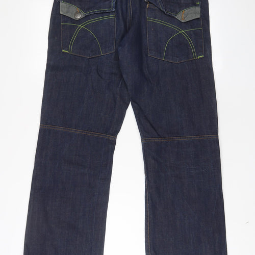 Henleys Mens Blue Cotton Straight Jeans Size 34 in L30 in Regular Zip