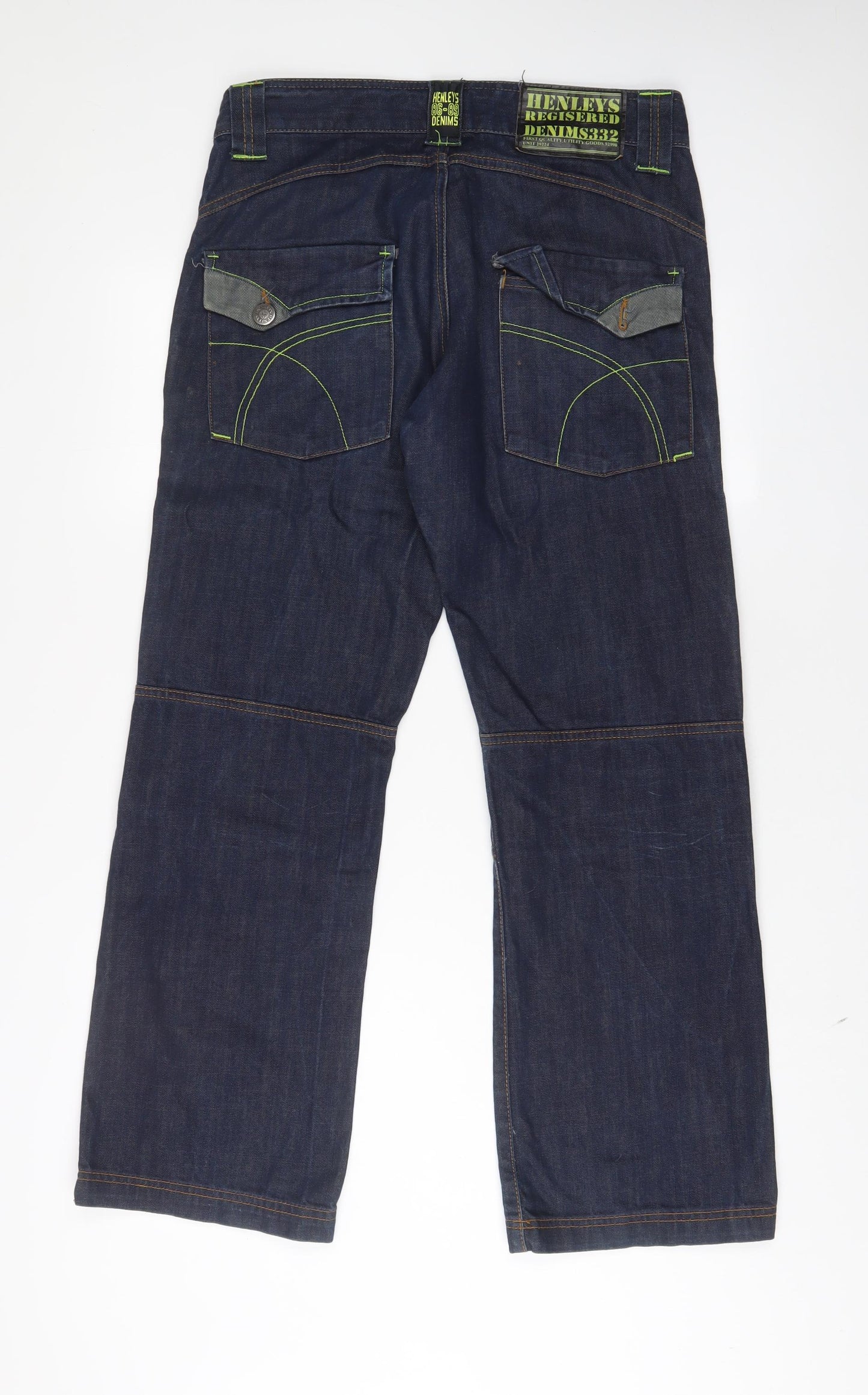 Henleys Mens Blue Cotton Straight Jeans Size 34 in L30 in Regular Zip