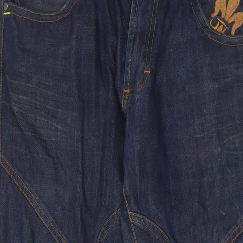 Henleys Mens Blue Cotton Straight Jeans Size 34 in L30 in Regular Zip