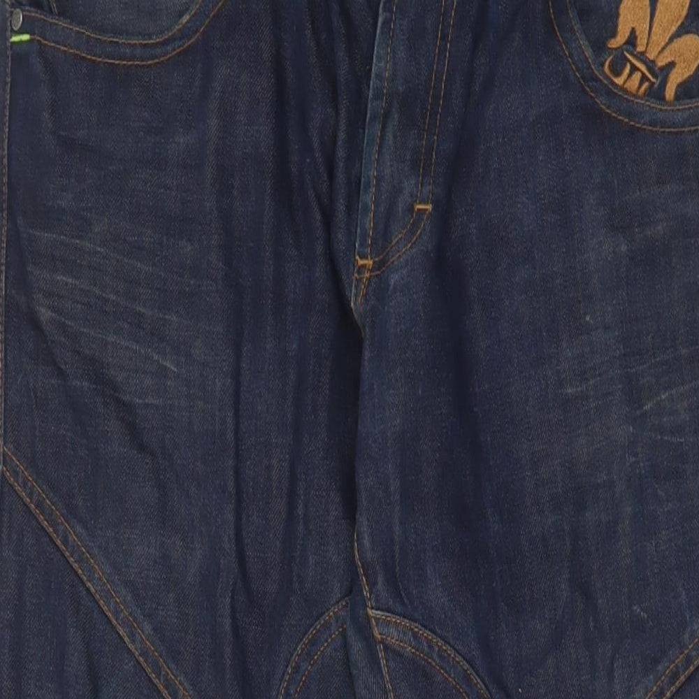 Henleys Mens Blue Cotton Straight Jeans Size 34 in L30 in Regular Zip