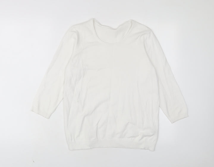 BHS Womens White Collared Cotton Pullover Jumper Size 14