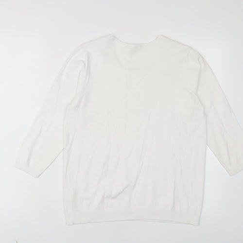 BHS Womens White Collared Cotton Pullover Jumper Size 14