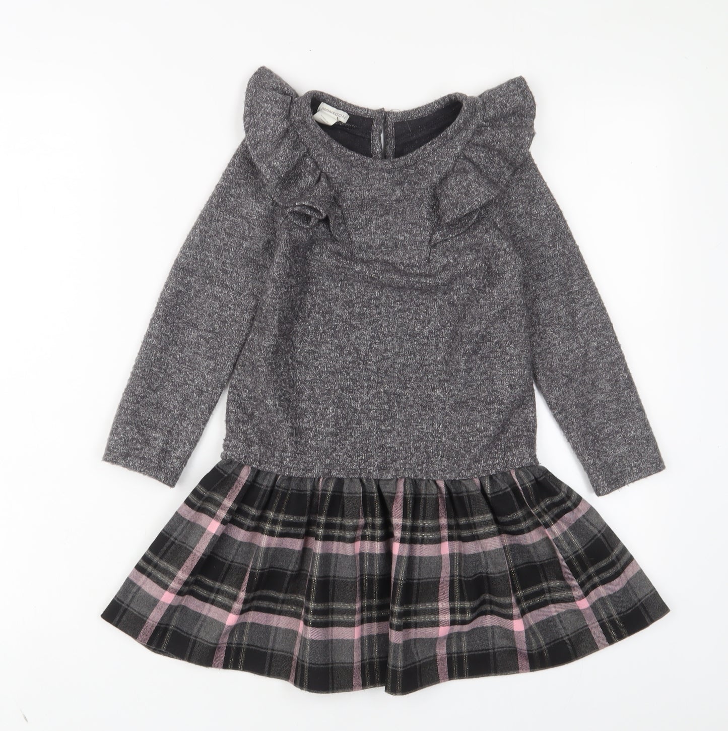 Monsoon Girls Red Plaid Polyester Jumper Dress Size 6 Years Crew Neck Button