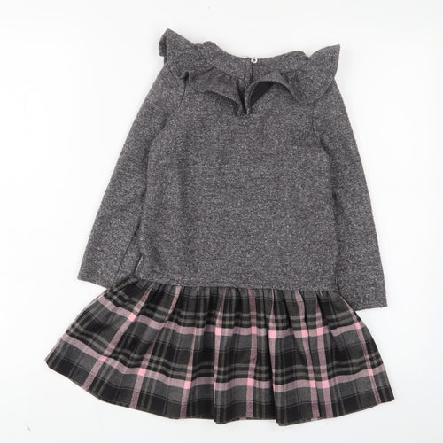 Monsoon Girls Red Plaid Polyester Jumper Dress Size 6 Years Crew Neck Button