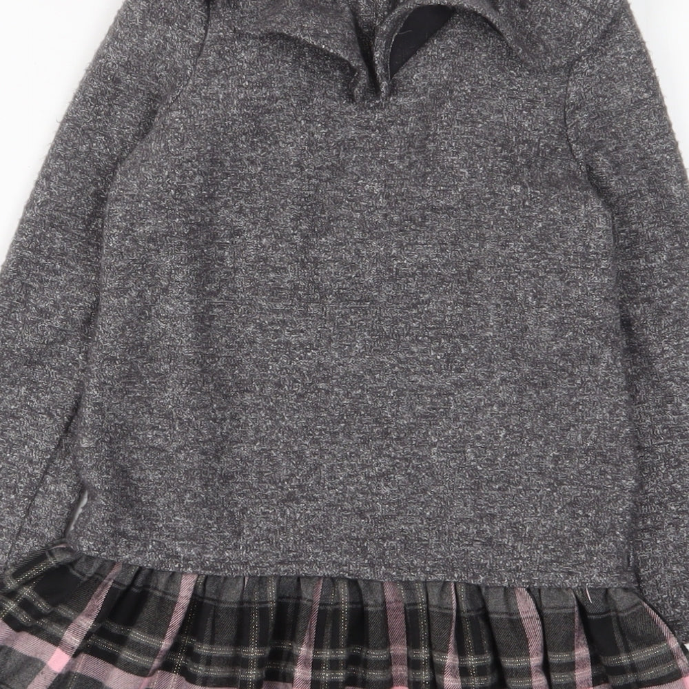 Monsoon Girls Red Plaid Polyester Jumper Dress Size 6 Years Crew Neck Button