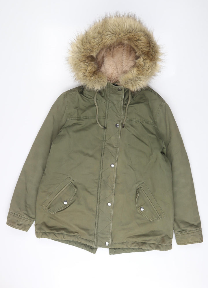 NEXT Womens Green Parka Coat Size 8 Zip - Pockets