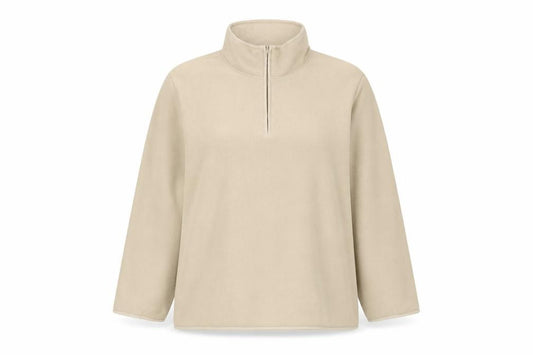 Front view of Naeville women’s beige polyester pullover sweatshirt, size UK 30, zip - 1/2 zip