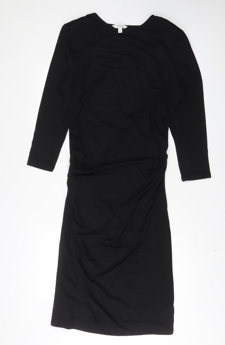 Marks and Spencer Womens Black Polyester A-Line Size 16 Crew Neck Pullover - Petite