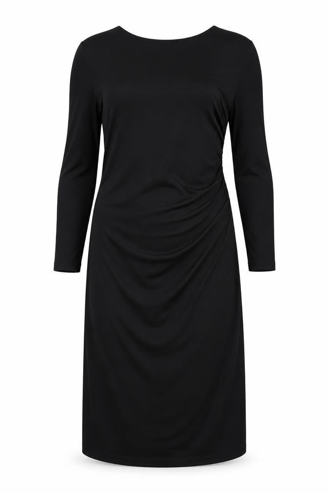 Front view of Marks & Spencer women’s black polyester a-line, size UK 16, crew neck pullover - petite