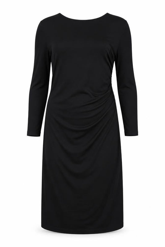 Front view of Marks & Spencer women’s black polyester a-line, size UK 16, crew neck pullover - petite