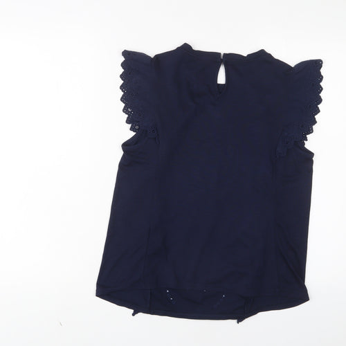 Marks and Spencer Womens Blue Modal Basic T-Shirt Size 8 Crew Neck - Embroidered