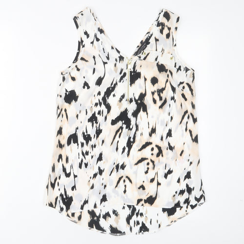 Dorothy Perkins Womens White Geometric Polyester Basic Tank Size 8 Scoop Neck - Zips