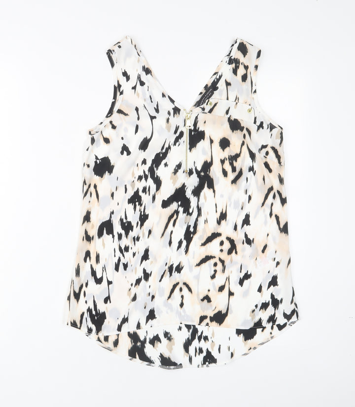 Dorothy Perkins Womens White Geometric Polyester Basic Tank Size 8 Scoop Neck - Zips