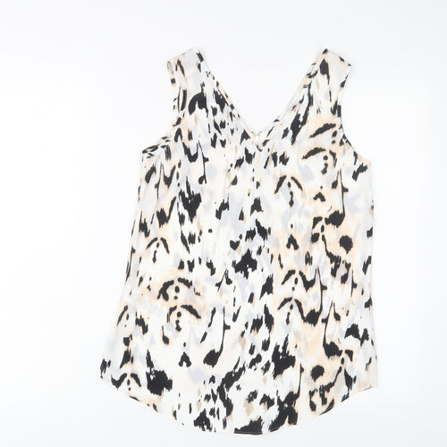 Dorothy Perkins Womens White Geometric Polyester Basic Tank Size 8 Scoop Neck - Zips