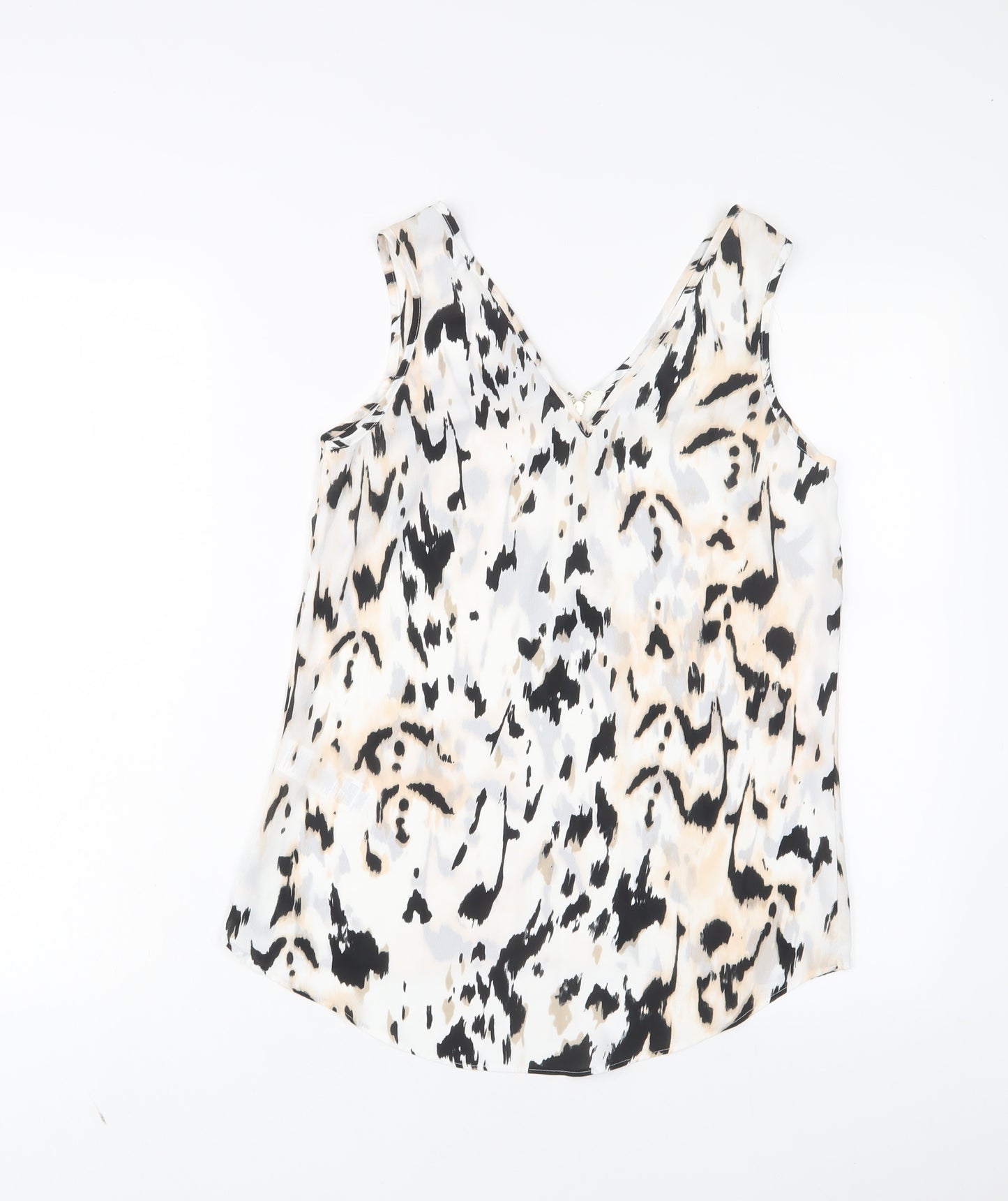 Dorothy Perkins Womens White Geometric Polyester Basic Tank Size 8 Scoop Neck - Zips