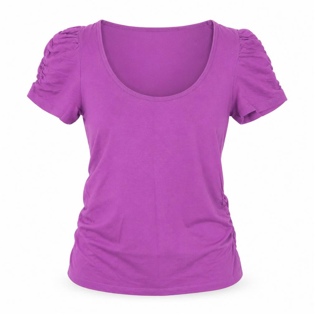 Koe Womens Purple Cotton Basic T-Shirt Size M Scoop Neck - Ruched sides