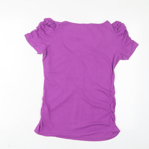 Koe Womens Purple Cotton Basic T-Shirt Size M Scoop Neck - Ruched sides