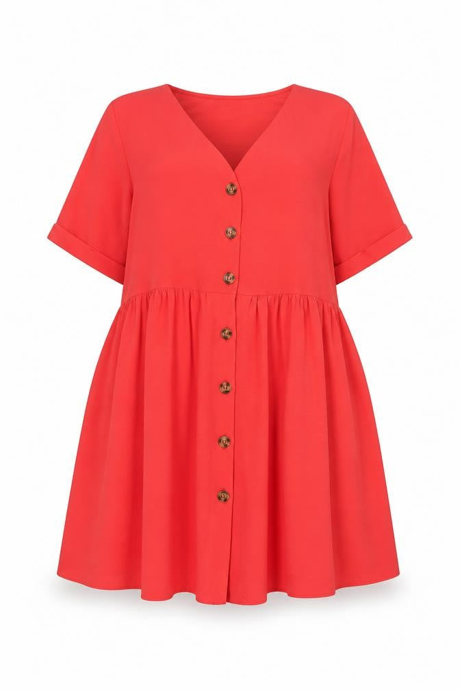 Front view of New Look women’s pink polyester a-line, size UK 8, v-neck button
