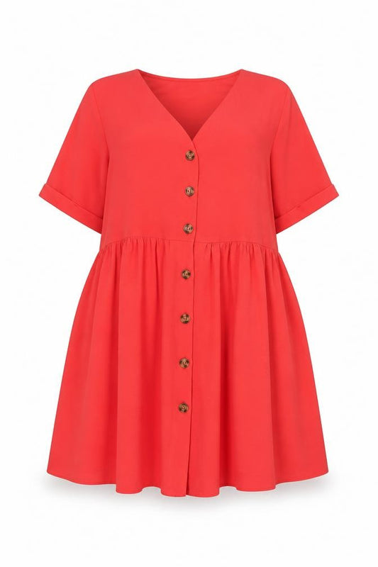 Front view of New Look women’s pink polyester a-line, size UK 8, v-neck button