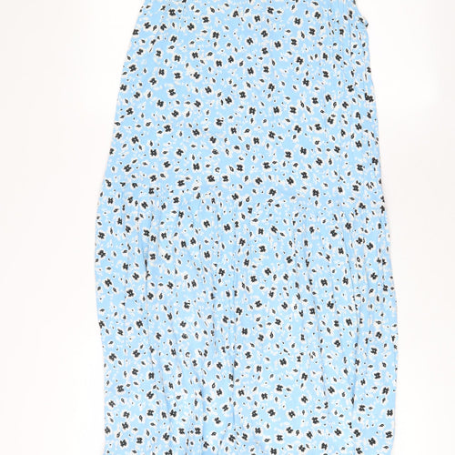 Topshop Womens Blue Floral Viscose A-Line Size 10 Round Neck Button