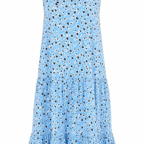 Topshop Womens Blue Floral Viscose A-Line Size 10 Round Neck Button