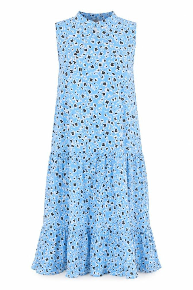 Topshop Womens Blue Floral Viscose A-Line Size 10 Round Neck Button