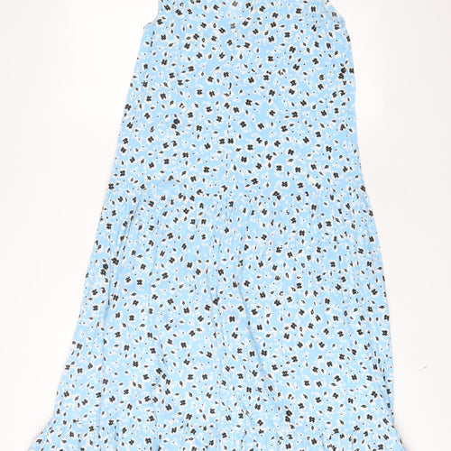 Topshop Womens Blue Floral Viscose A-Line Size 10 Round Neck Button