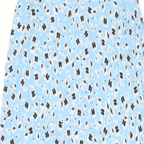 Topshop Womens Blue Floral Viscose A-Line Size 10 Round Neck Button